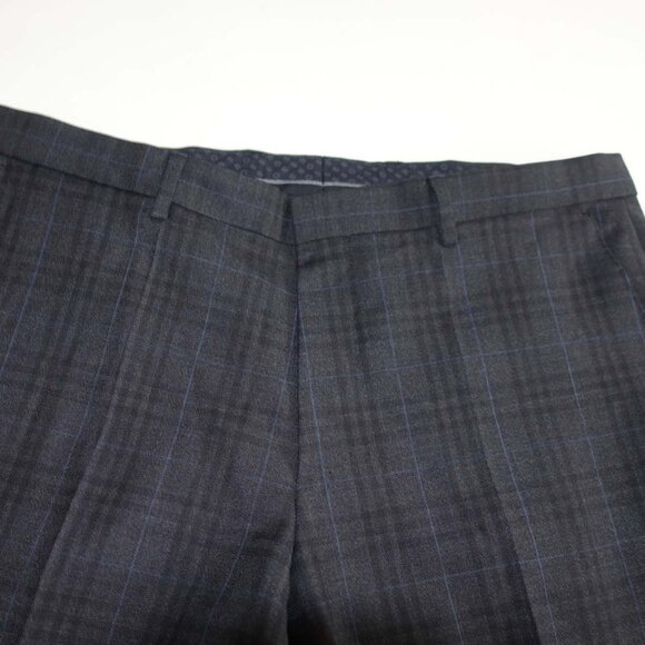 Hugo Boss Men's H-Huge Slim Fit Pants 36 x 31 Charcoal Gray Plaid Wool Slacks - Picture 2 of 7